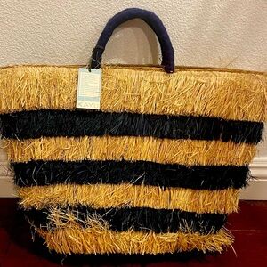 nwt kayu Tan and navy blue stripe Straw Tote Bag